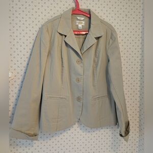 Talbots Stretch Blazer 14 Jacket khaki tan cotton spandex NWOT